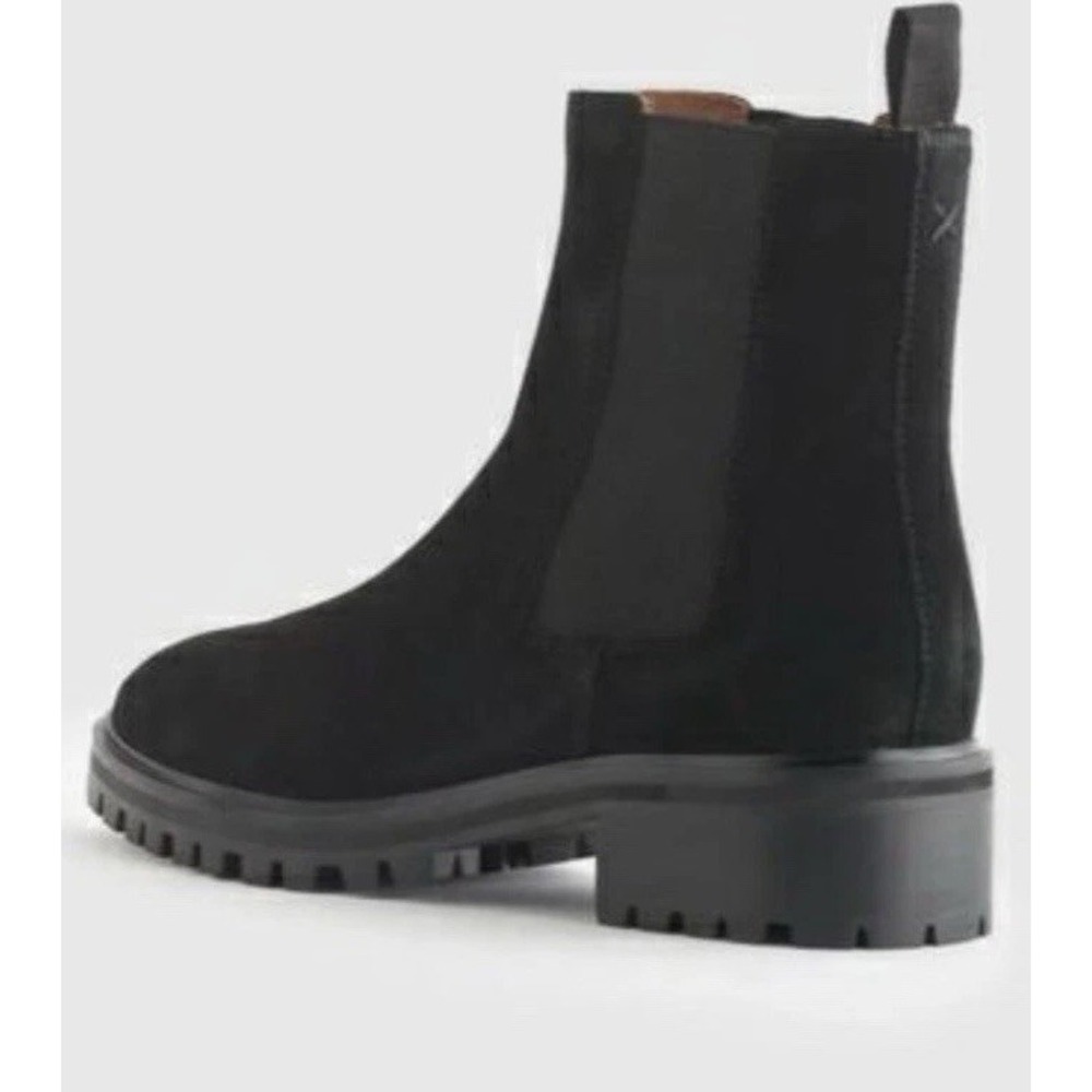 Quince Suede Chelsea Boots Black Lug Sole Leather Ankle Boot Womens 6 New In Box - Picture 2 of 6